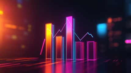 A vibrant D bar graph with glowing edges, rising from a dark gradient background, symbolizing financial growth.