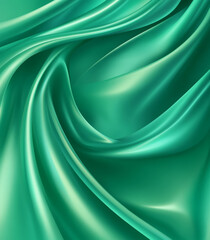 Obraz premium Emerald green satin fabric, shimmering with a gentle gradient transition. Smooth drapery texture and light shadow waves for a refined blank design.