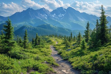 Fototapeta premium Hiking trail view of mountain peaks