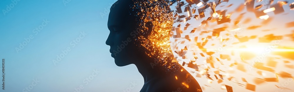 Poster concept of innovation illustrated through a glowing silhouette capturing the essence of modern techn