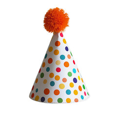 Party Hat with Colorful Polka Dots and Orange Pom-Pom on Top.