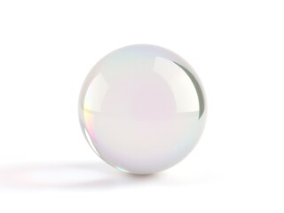 A single floating 3D sphere with a holographic surface, softly reflecting rainbow colors, isolated on a clean white background
