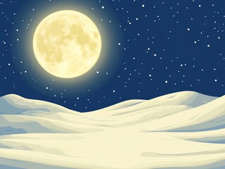 Full Moon Over Snowy Rolling Hills Landscape
