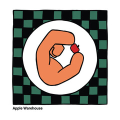 hand drawn hand holding cute apple cartoon illustration