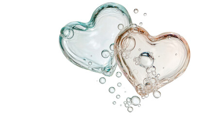 Transparent heart shapes with bubbles create romantic atmosphere