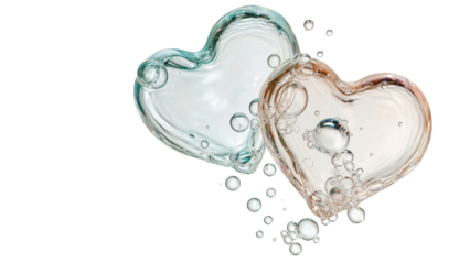 Transparent heart shapes with bubbles create romantic atmosphere