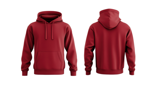 Red hoodie with front pocket and contrasting side panels