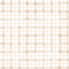 Beige Brown Plaid Gingham Hand Drawn Background Pattern Overlay