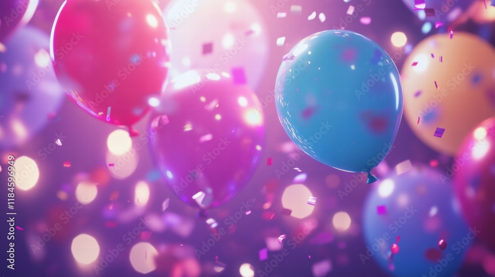 Poster festive celebration atmosphere with colorful balloons and sparkling confetti for joyful gatherings a