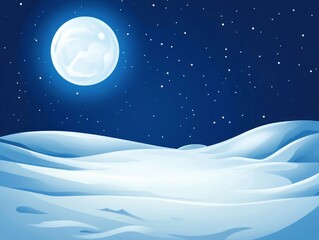 Fototapeta premium A Full Moon Shines Over Snowy Rolling Hills