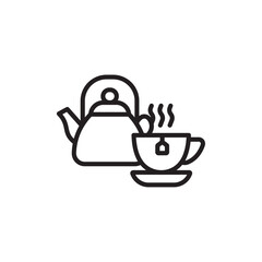 Teapot with teabag on cup icon Simple thin outline