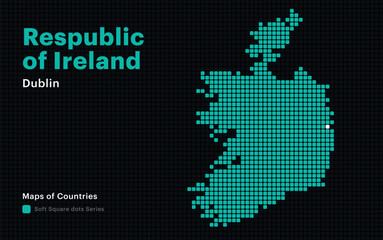 Fototapeta premium Creative Dotted Map of Respublic of Ireland with capital Dublin. Soft Square dots