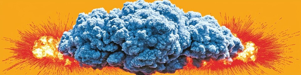 Dramatic Explosion Cloud with Fiery Burst Intense Smoke Plume Orange Background