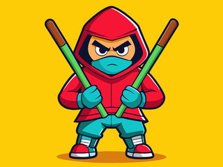 Cartoon Character in Aggressive Stance – Hooded Figure with Intense Expression