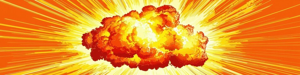 Obraz premium Fiery Explosion Comic Book Style Blast Bright Orange and Yellow Energy Burst Illustration