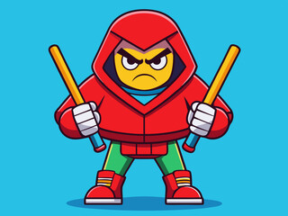 Cartoon Character in Aggressive Stance – Hooded Figure with Intense Expression