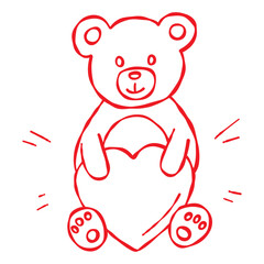 A cute teddy bear holding a heart. Doodle style hand drawn illustration. Love-themed gifts, web and digital designs, Valentines, weddings, anniversaries, greeting cards, prints, invitations, stickers