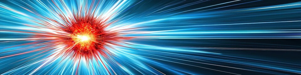 Obraz premium Abstract Energy Burst Bright Blue and Red Light Streaks Glowing Core Radiating Explosion
