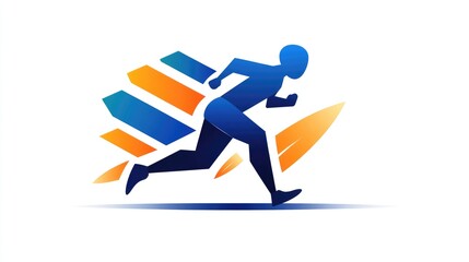 Abstract running man silhouette with colorful graphic elements, symbolizing speed, success, and growth.