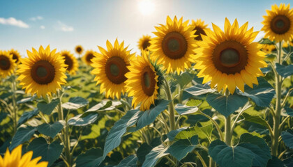 Obraz premium Vibrant Sunflower Field in Summer Sunlight