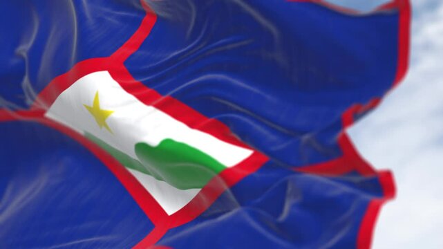 close-up of Sint Eustatius flag waving in the wind on a clear day