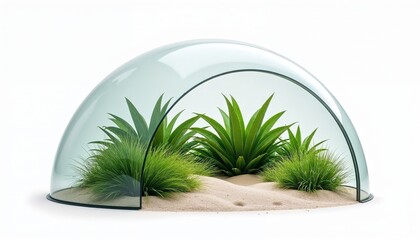 Obraz premium glass dome terrarium with desert plants and sand on a white background