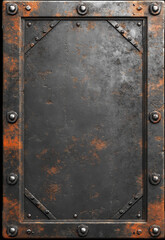 Faded black metal surface with rust spots, scratches, and chipped paint. Industrial design with a grunge and worn-out appearance.