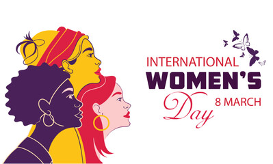  international women's day banner,  woman head illustration from side view happy women's day, can use for, landing page, template,  web, mobile app, etc