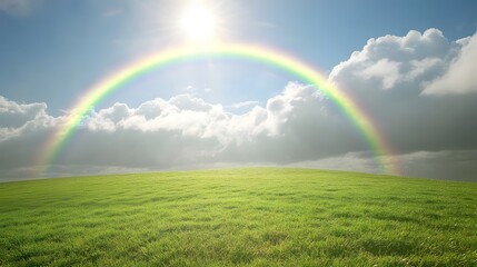 Naklejka premium Celebrating St. Patrick's Day with a Joyful Rainbow and Clouds in a Lush Green Field in EPS 10 Format