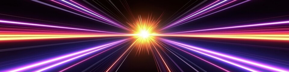Fototapeta premium Abstract Neon Light Speed Lines Bright Purple Pink Orange Rays Futuristic Energy Burst