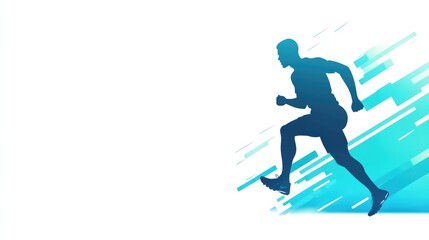 Obraz premium Silhouette of a runner in motion against an abstract blue background.