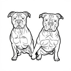 Fototapeta premium Two strong, loyal dogs sitting together, showcasing companionship and strength.
