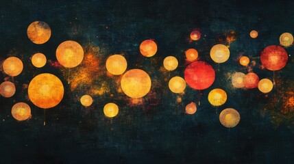 Abstract geometric pattern with colorful circular shapes on dark background