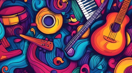 Vibrant Colorful Abstract Musical Instrument Art