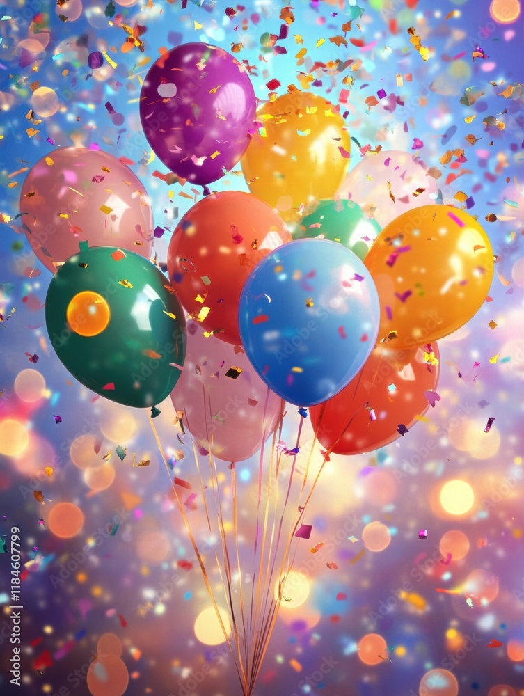 Poster celebrate with colorful balloons and confetti for a joyful party atmosphere perfect for any festive 