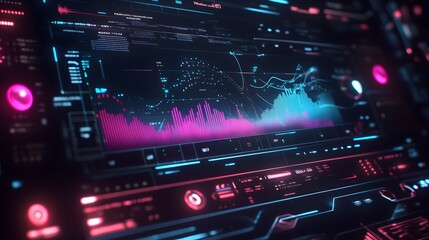 Futuristic Digital Interface Showing Data Analysis Graphs