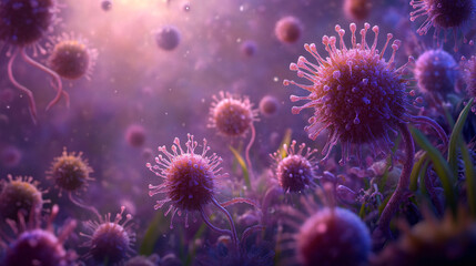 Microscopic Virus Field at Sunset