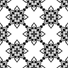 Thai seamless floral pattern set. Continuous geometric pattern. Traditional Thai pattern. Black and white vector background. Simple illustration. Seamless.