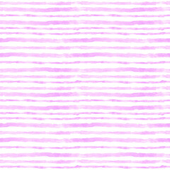 Seamless horizontal purple watercolor stripes on white background. Abstract hand-painted pattern. Design for wallpaper, textile, and wrapping paper.