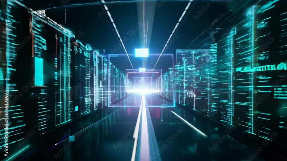 Poster Big data and compute power concept with virtual servers in data center