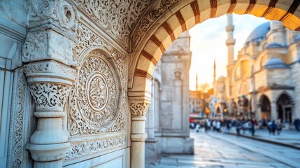 Obraz premium Istanbul mosque sunset archway city travel