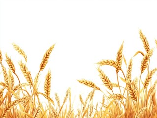 Golden Wheat Stalks Against White Background