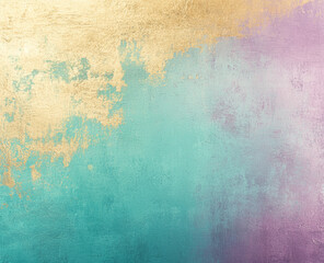 Obraz premium Gold and aqua gradient fading into lilac and teal tones. Metallic shimmer and soft granular effects.