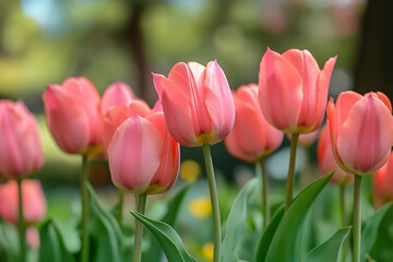 Fototapeta premium A beautiful spring tulips flowers in meadow generative ai picture