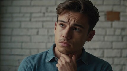 Fototapeta premium young handsome hicpanic man thinking, feeling doubtful and confused, with different options, wondering which decision to make