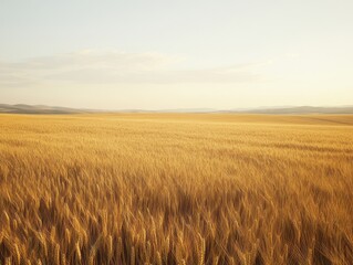 Naklejka premium Golden Wheat Field Under A Calm Sky