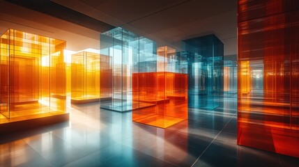 Colorful glass cubes in modern interior.