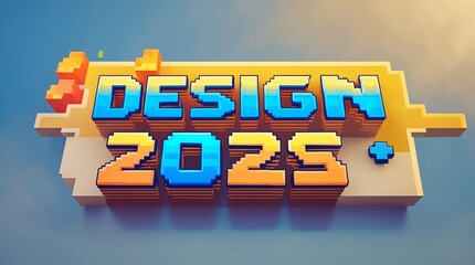 A colorful graphic design featuring the text "Design 2023" in a pixel art style.