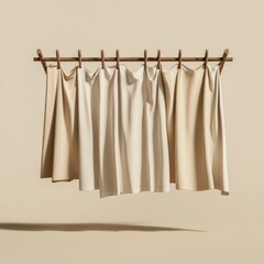 Elegant Neutral Curtains Draped on a Wooden Rod Against Beige Backdrop