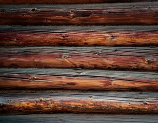photo of the texture of the wall of an old log house wooden background for the text
